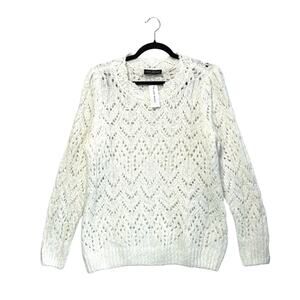 Lane Bryant Open-Knit Long Sleeve Sweater NWT Women's Sz 14/16 Cream Wool Blend